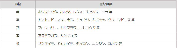 野菜の「部位」でチェック