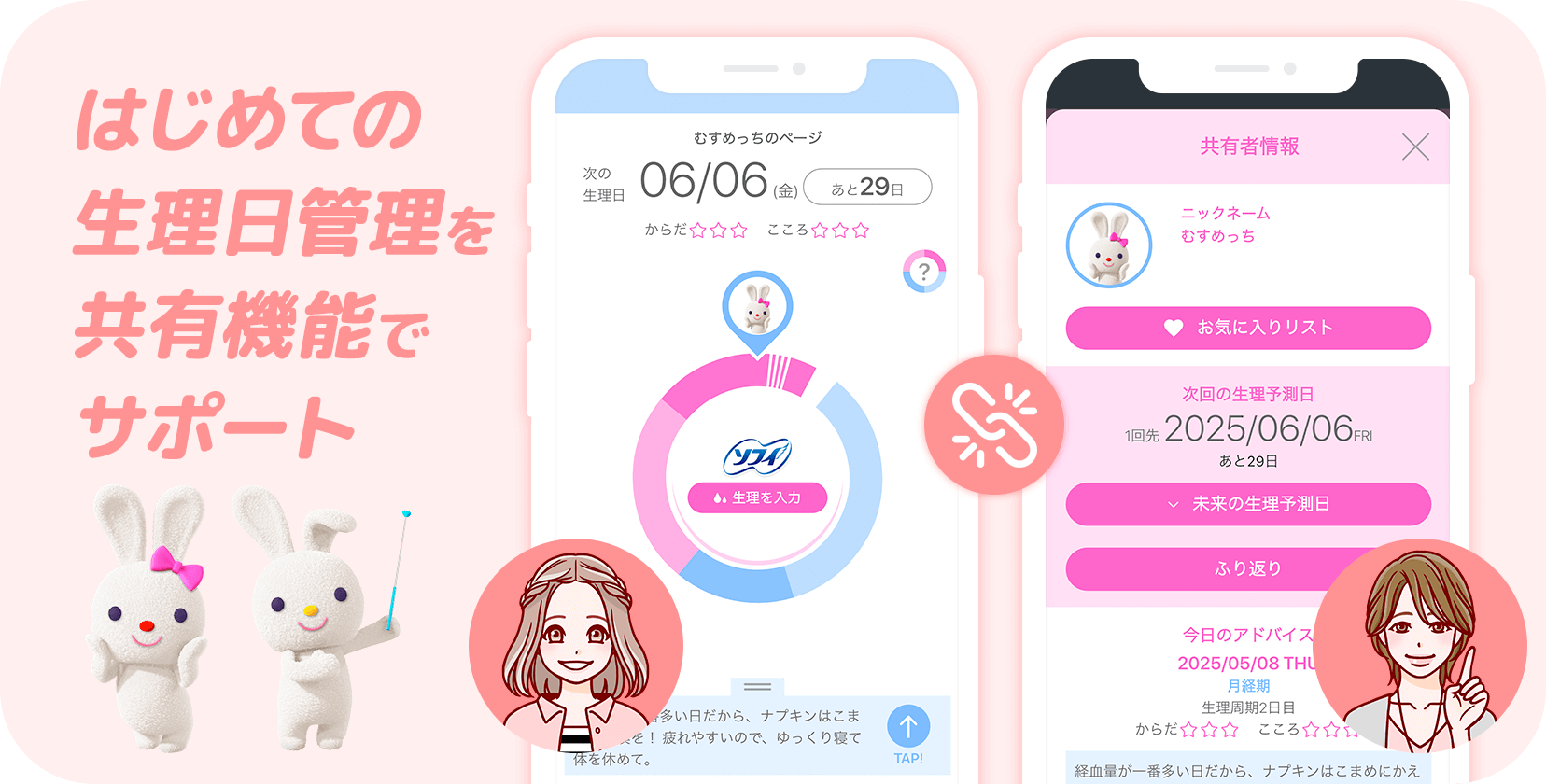 はじめての生理日管理を共有機能でサポート