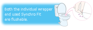 Both the individual wrapper and used Synchro Fit are flushable.